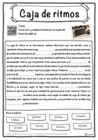 Vista previa - Hojas de trabajo - Caja de ritmos Ficha de música: texto con huecos, comprensión auditiva y sopa de letras - página 1