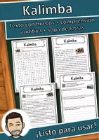 Vista previa - Hojas de trabajo - Kalimba Ficha de música: texto con huecos, comprensión auditiva y sopa de letras - Portada