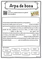 Vista previa - Hojas de trabajo - Arpa de boca Ficha de música: texto con huecos, comprensión auditiva y sopa de letras - página 1