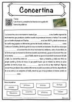 Vista previa - Hojas de trabajo - Concertina Ficha de música: texto con huecos, comprensión auditiva y sopa de letras - página 1