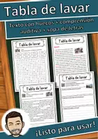 Vista previa - Hojas de trabajo - Tabla de lavar Ficha de música: texto con huecos, comprensión auditiva y sopa de letras - Portada