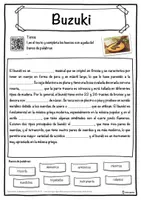 Vista previa - Hojas de trabajo - Buzuki Ficha de música: texto con huecos, comprensión auditiva y sopa de letras - página 1