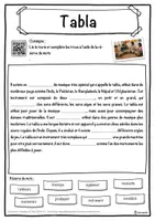 Aperçu - Inclusion - Tabla Fiche de musique : texte à trous, compréhension orale et mots mêlés - Page 1