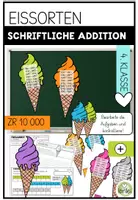 Vorschau - Arbeitsblätter - Schriftliche Addition bis 10 000 | Freiarbeit 4. Klasse | 24 Karteikarten mit Selbstkontrolle | Eissorten - Deckblatt