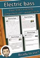Vorschau - Fördermaterial/Inklusion - Electric bass Music worksheet: cloze text, listening comprehension and word search - English - Deckblatt