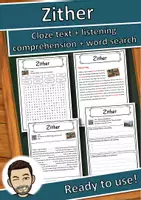 Vorschau - Arbeitsblätter - Zither Music worksheet: cloze text, listening comprehension and word search - English - Deckblatt
