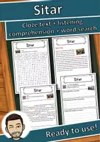 Vorschau - Arbeitsblätter - Sitar Music worksheet: cloze text, listening comprehension and word search - English - Deckblatt