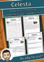 Vorschau - Arbeitsblätter - Celesta Music worksheet: cloze text, listening comprehension and word search - English - Deckblatt
