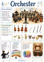Vorschau - Arbeitsblätter - Lernplakat + Arbeitsblätter zum Thema "Orchester" (Lückentext, Hörverstehen) + Lösung & MP3 + Mindmap + Infografik - Deckblatt
