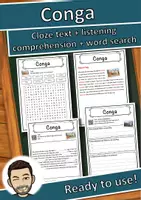 Vorschau - Arbeitsblätter - Conga Music worksheet: cloze text, listening comprehension and word search - English - Deckblatt