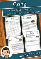 Vorschau - Arbeitsblätter - Gong Music worksheet: cloze text, listening comprehension and word search - English - Deckblatt