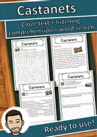 Vorschau - Arbeitsblätter - Castanets Music worksheet: cloze text, listening comprehension and word search - English - Deckblatt