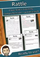 Vorschau - Arbeitsblätter - Rattle Music worksheet: cloze text, listening comprehension and word search - English - Deckblatt