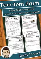 Vorschau - Arbeitsblätter - Tom-tom drum Music worksheet: cloze text, listening comprehension and word search - English - Deckblatt