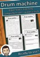 Vorschau - Arbeitsblätter - Drum machine Music worksheet: cloze text, listening comprehension and word search - English - Deckblatt