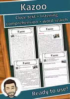Vorschau - Arbeitsblätter - Kazoo Music worksheet: cloze text, listening comprehension and word search - English - Deckblatt