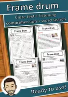 Vorschau - Arbeitsblätter - Frame drum Music worksheet: cloze text, listening comprehension and word search - English - Deckblatt