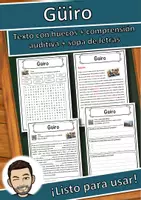 Vista previa - Hojas de trabajo - Güiro Ficha de música: texto con huecos, comprensión auditiva y sopa de letras - Portada