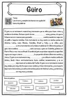 Vista previa - Hojas de trabajo - Güiro Ficha de música: texto con huecos, comprensión auditiva y sopa de letras - página 1