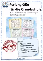 Vorschau - Mal- und Bastelvorlagen - Feriengrüße für die Grundschule - Deckblatt