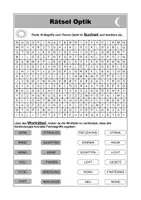 Vorschau - Quiz - Rätsel Optik Suchsel mit Lösung - Deckblatt