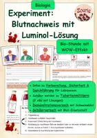 Vorschau - Arbeitsblätter - Biologie Experiment Blutnachweis mit Luminol (Klasse 7-8) - Deckblatt