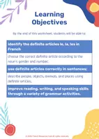 Aperçu - Feuilles d'exercices - Les articles définis – Workbook complet (A1–A2) | Le, La, Les, L' | Jeux, Exercices & Corrigés - Page 1