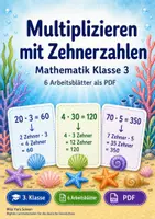 Vorschau - Arbeitsblätter - Multiplizieren mit Zehnerzahlen | Mathematik Klasse 3 | 6 Arbeitsblätter als PDF - Deckblatt