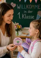 Vorschau - Mal- und Bastelvorlagen - Willkommensgeschenk 1. Klasse | Glückssteine Geschenk Einschulung Schüler Schulanfang | Willkommensgruß 1. Schultag - Seite 1