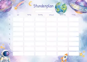 Vorschau - Poster - Stundenplan Weltraum: zum Ausfüllen für die Grundschule, Rakete, Planeten, Astronaut & Weltall - Deckblatt