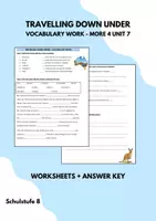 Vorschau - Arbeitsblätter - AUSTRALIA Vocabulary Work (More 4 Unit 7) Travelling Down Under - Deckblatt