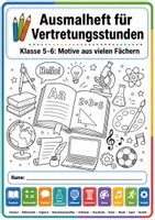 Vorschau - Mal- und Bastelvorlagen - Ausmalheft für Vertretungsstunden: Klasse 5/6 mit Fächermotiven - Deckblatt