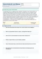 Vorschau - Arbeitsblätter - Arbeitsblatt Physik Klasse 7 - Gewichtskraft und Masse - Deckblatt