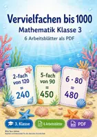 Vorschau - Arbeitsblätter - Vervielfachen bis 1000 | Mathematik Klasse 3 | 6 Arbeitsblätter als PDF - Deckblatt