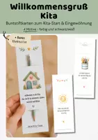 Vorschau - Mal- und Bastelvorlagen - Willkommensgruß Kita | Willkommensgeschenk Stift Bleistift | Buntstiftkarten Begrüßungsgeschenk Kindergarten - Deckblatt