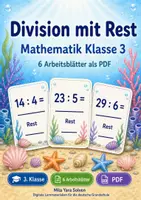 Vorschau - Arbeitsblätter - Division mit Rest | Mathematik Klasse 3 | 6 Arbeitsblätter als PDF - Deckblatt