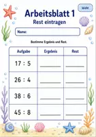 Vorschau - Arbeitsblätter - Division mit Rest | Mathematik Klasse 3 | 6 Arbeitsblätter als PDF - Seite 1