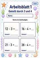 Vorschau - Arbeitsblätter - Geteiltaufgaben gemischt | Mathematik Klasse 3 | 6 Arbeitsblätter als PDF - Seite 1