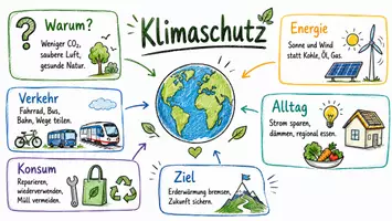 Vorschau - Arbeitsblätter - AB mit Fragen zum Thema "Klimaschutz" + Lösungsblatt + Mindmap + Infografik - Seite 1