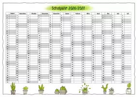 Vorschau - Anderer Materialtyp - Schuljahresübersicht 2026/27 - mit markierten Wochenenden passend zu Klassendeko Pflanzen, Kakteen & Sukkulenten - Seite 1