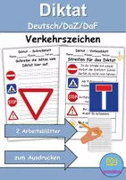 Vorschau - Arbeitsblätter - Diktat - Thema Verkehrsschilder / Verkehrszeichen - DaZ/DaF / Deutsch (Klasse 1 bis 4) - Deckblatt