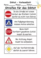 Vorschau - Arbeitsblätter - Diktat - Thema Verkehrsschilder / Verkehrszeichen - DaZ/DaF / Deutsch (Klasse 1 bis 4) - Seite 1