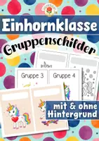 Vorschau - Stationenlernen - Einhornklasse - Gruppenschilder (Klassentier) - Deckblatt