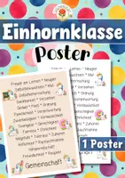 Vorschau - Poster - Einhornklasse - Poster | Klassenraumdekoration (Klassentier) - Deckblatt