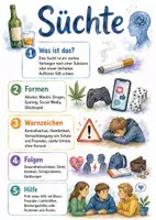 Vorschau - Arbeitsblätter - Lernposter + Arbeitsblatt "Sucht" + Onlineübung & MP3 + Mindmap + Infografik - Deckblatt