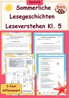 Vorschau - Arbeitsblätter - Sommer Lesetexte – differenziertes Leseverstehen Klasse 5 - Deckblatt
