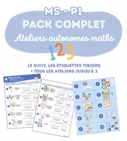 Aperçu - Jeux - Pack complet – Ateliers autonomes Maths MS – Période 1 | Les nombres jusqu'à 3 | Suivi + étiquettes + 10 ateliers - Page de couverture