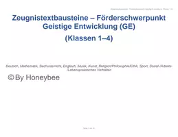 Vorschau - Anderer Materialtyp - Zeugnistexte Förderschwerpunkt Geistige Entwicklung Klasse 1 bis 4 / Textbausteine / Förderschultextbausteine - alle Fächer - Seite 3