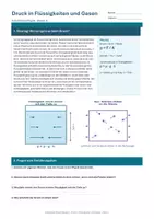 Vorschau - Arbeitsblätter - Arbeitsblatt Physik Klasse 8 - Druck in Flüssigkeiten und Gasen - Deckblatt