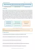 Vorschau - Arbeitsblätter - Arbeitsblatt Physik Klasse 8 -Wärmeleitung, Wärmeströmung und Wärmestrahlung - Deckblatt
